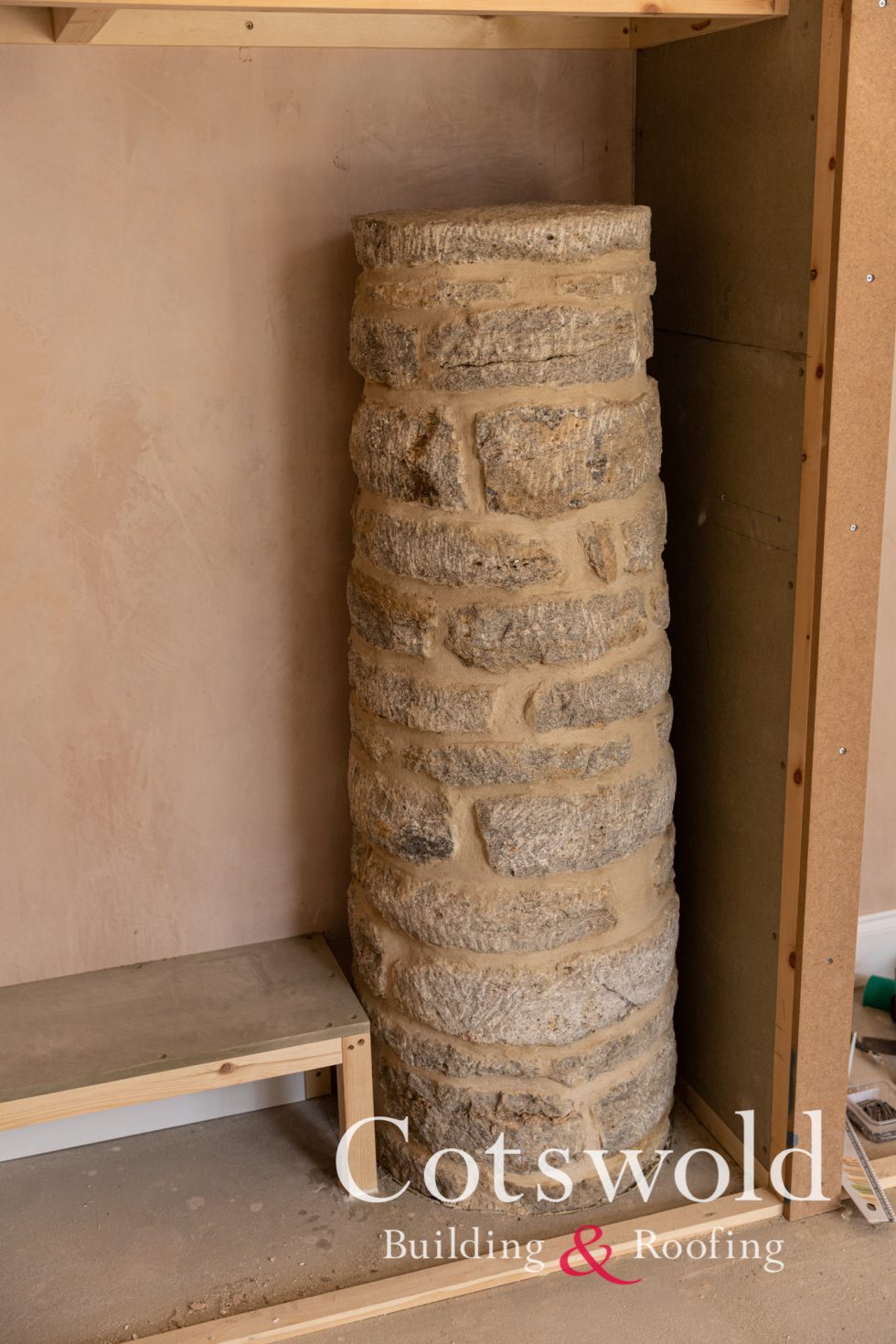 Original stone pilar kept in design with Cotswold Building and Roofing Ltd