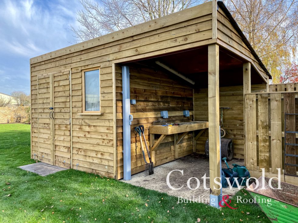 Garden shed with potting area designed and created by Cotswold Building and Roofing Ltd