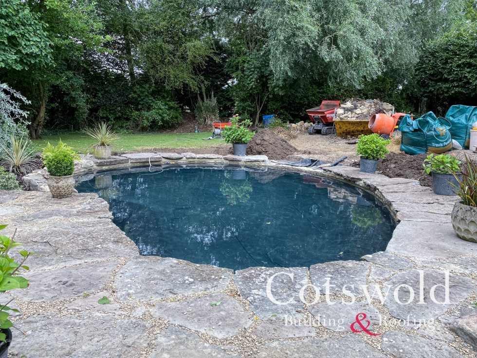 Finished garden pond by Cotswold Building and Roofing Ltd