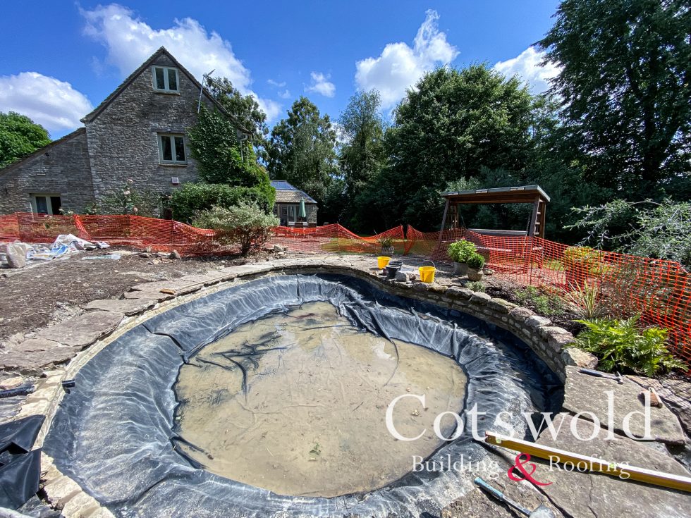 Garden pond made by Cotswold Building and Roofing Ltd