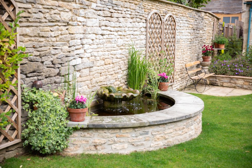 Garden pond, water feature in Latton, Cirencester